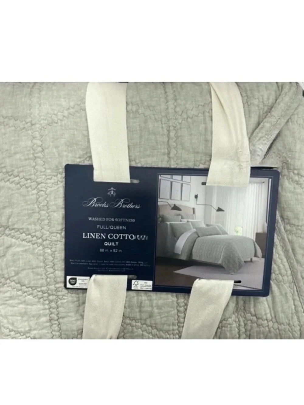 Brooks Brothers Light Sage Green Full/Queen Cotton Slub Quilt 88”x92”
